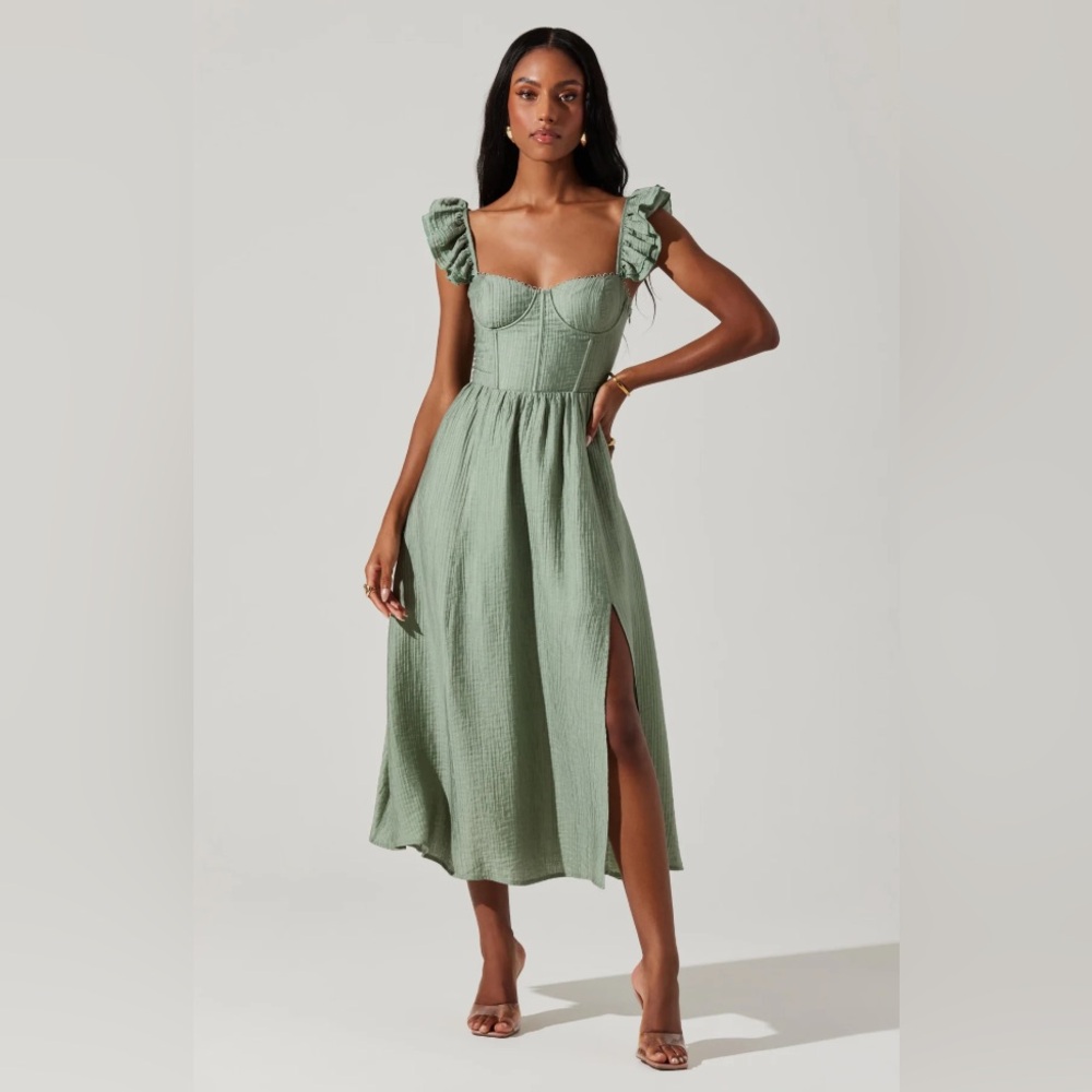 ASTR Bustier Midi Dress in Sage Green - Picture 3 of 10